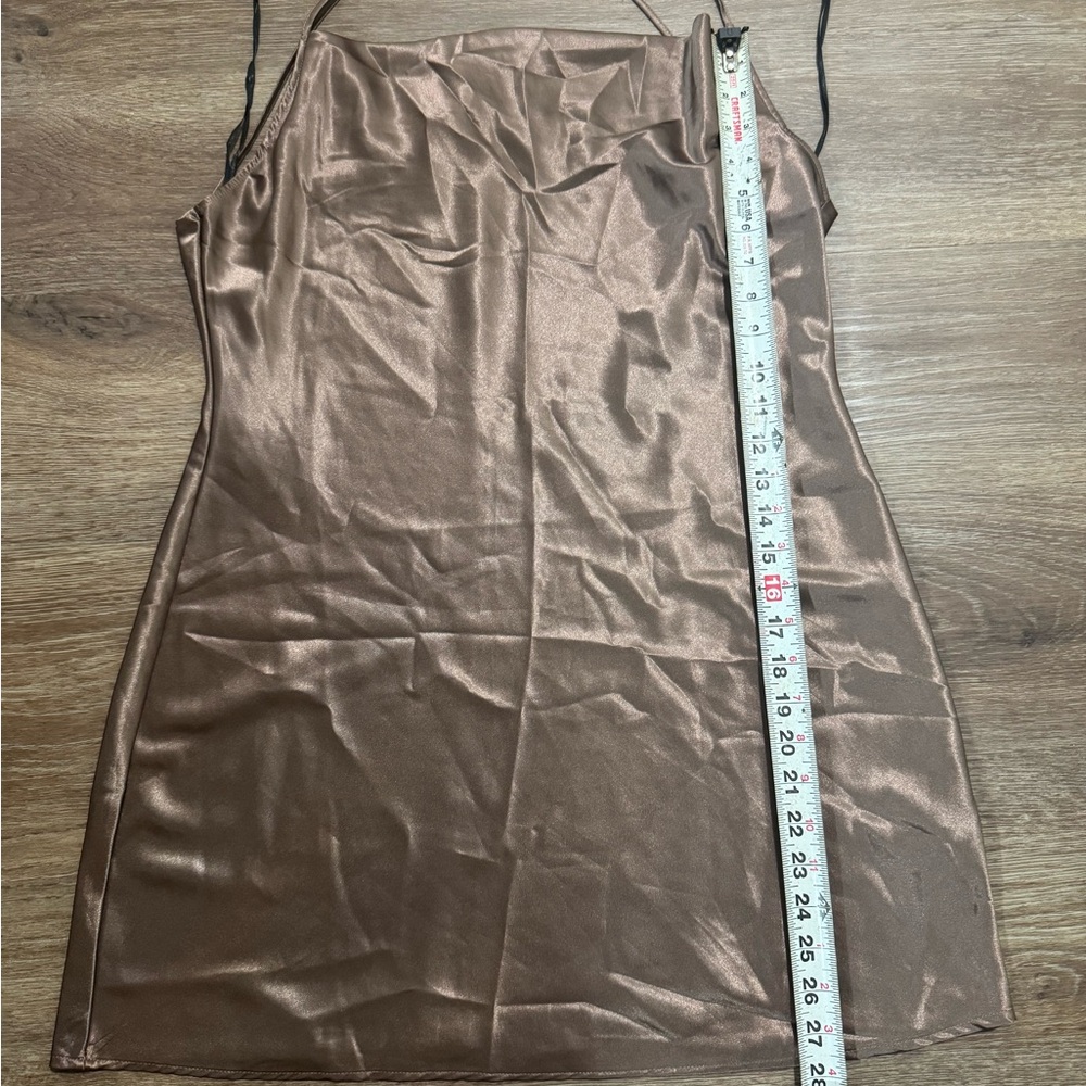 Divided Shimmering Satin Dress in Taupe
